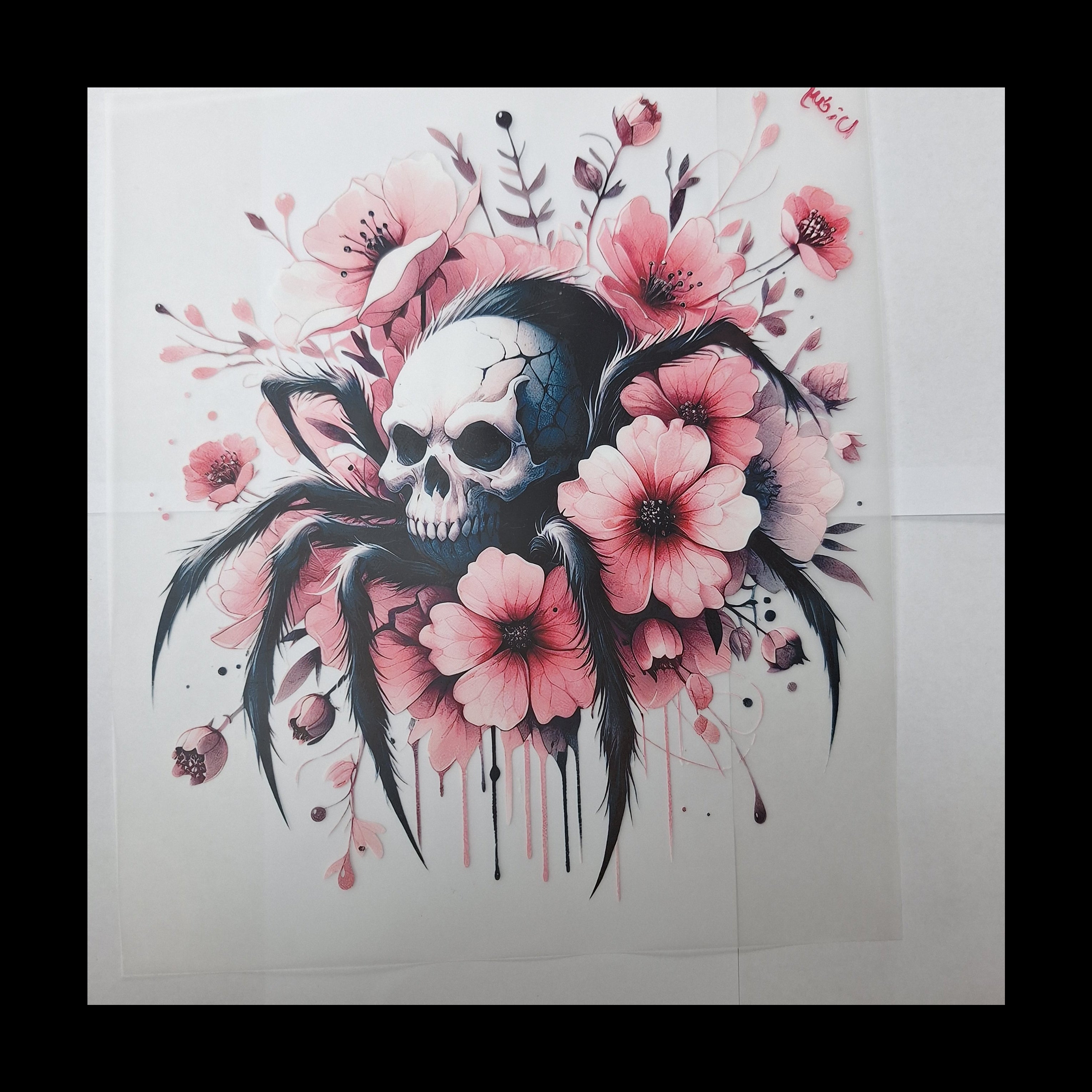 BB-003 Bügelbild Totenkopf-Spinne mit Kirschblüten