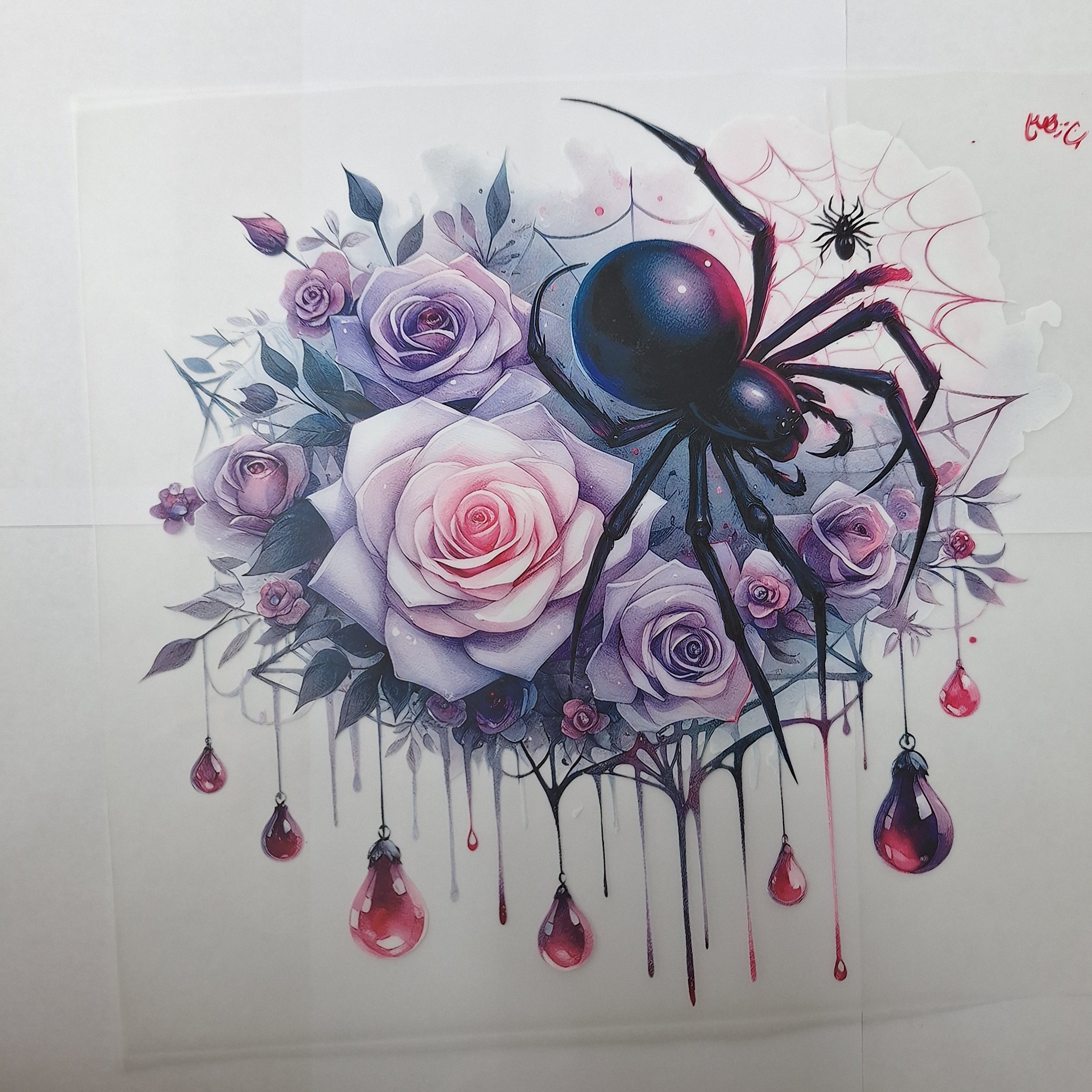 BB-007 Bügelbild Spinne mit Rosen Diamanttropfen