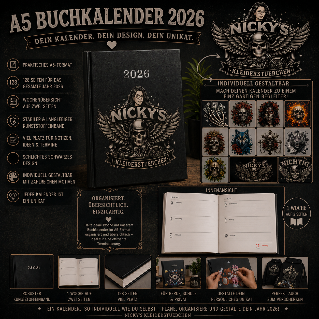 A5 Buchkalender 2026 – Dein Unikat | personalisierbar mit UV-Folie & Motiv
