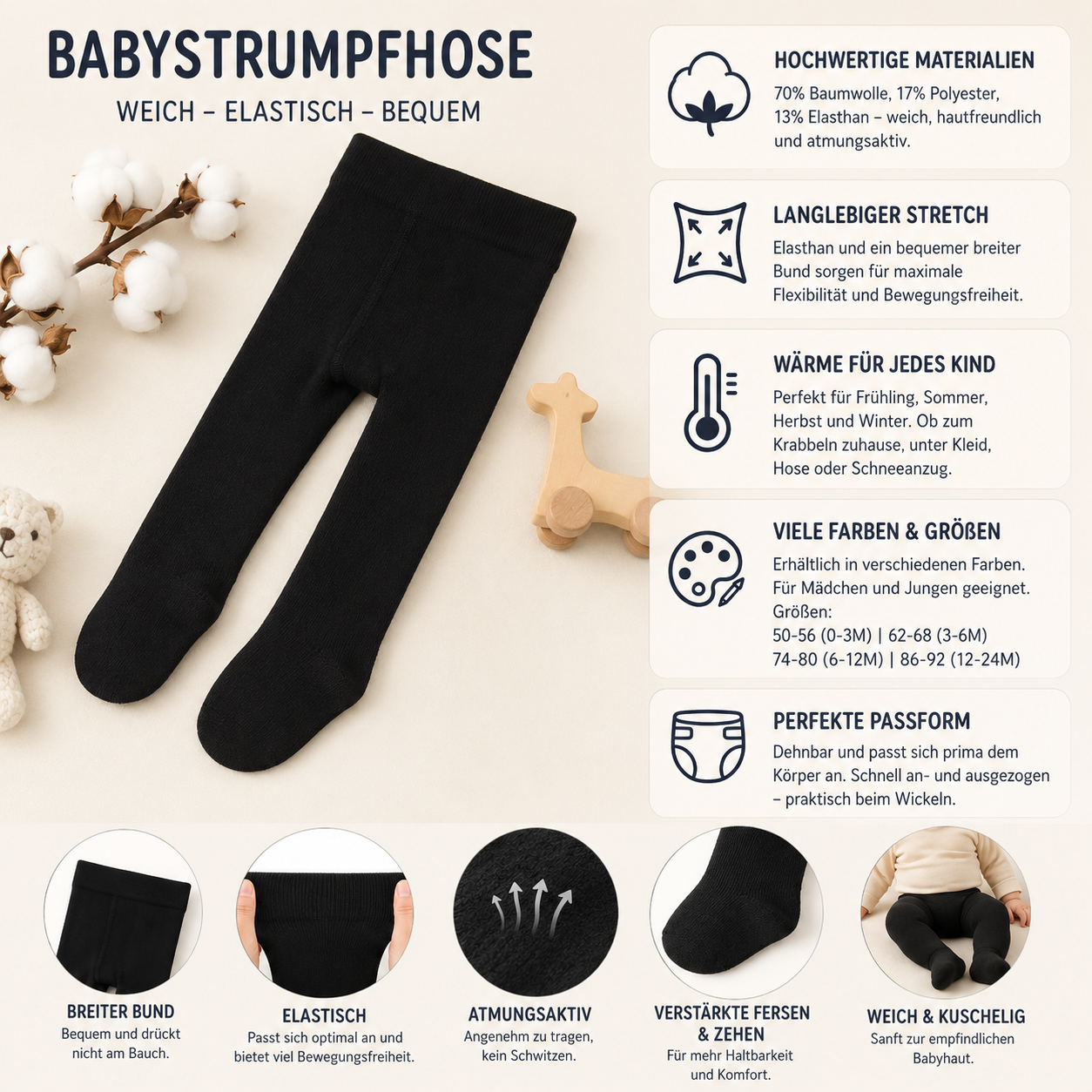 Babystrumpfhose Unisex – weich, elastisch & atmungsaktiv