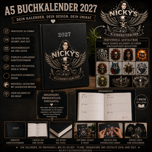 A5 Buchkalender 2027 – Dein Unikat | personalisierbar mit UV-Folie & Motiv