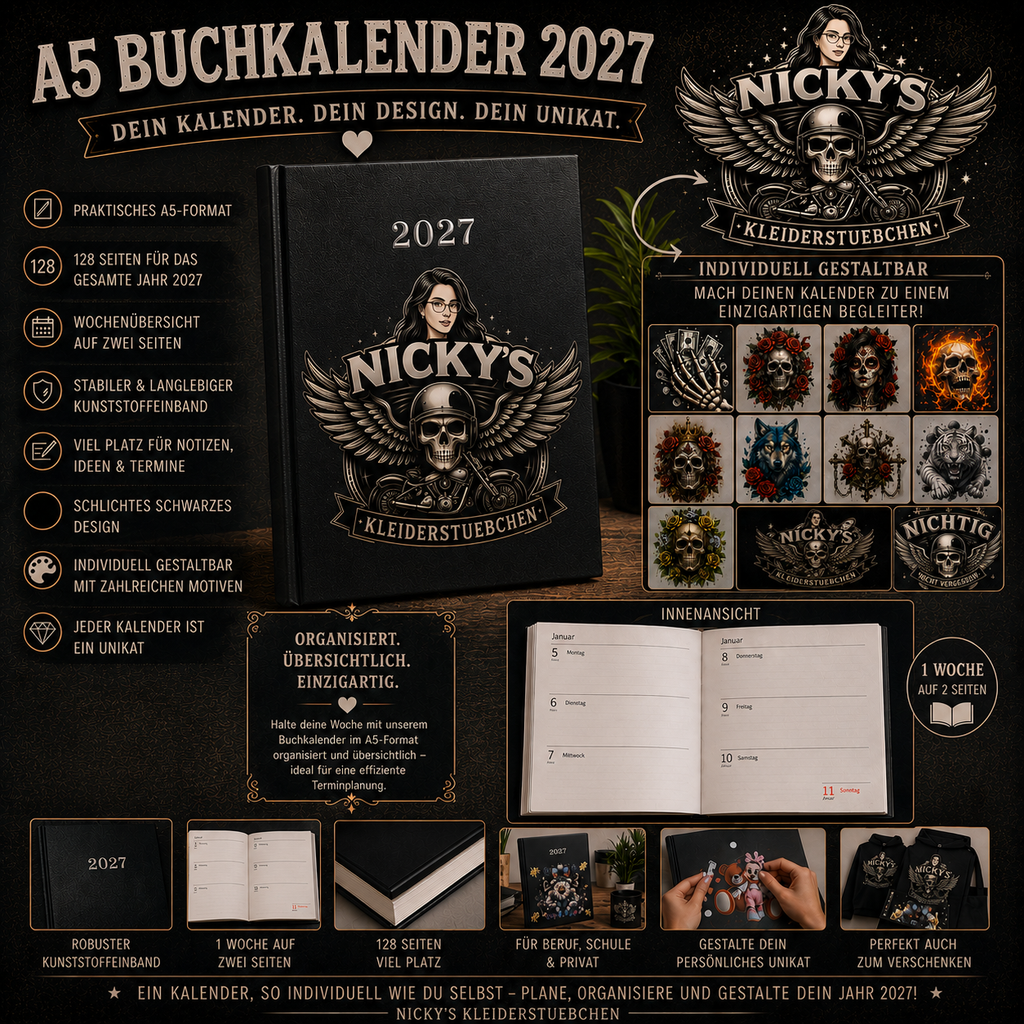 A5 Buchkalender 2027 – Dein Unikat | personalisierbar mit UV-Folie & Motiv