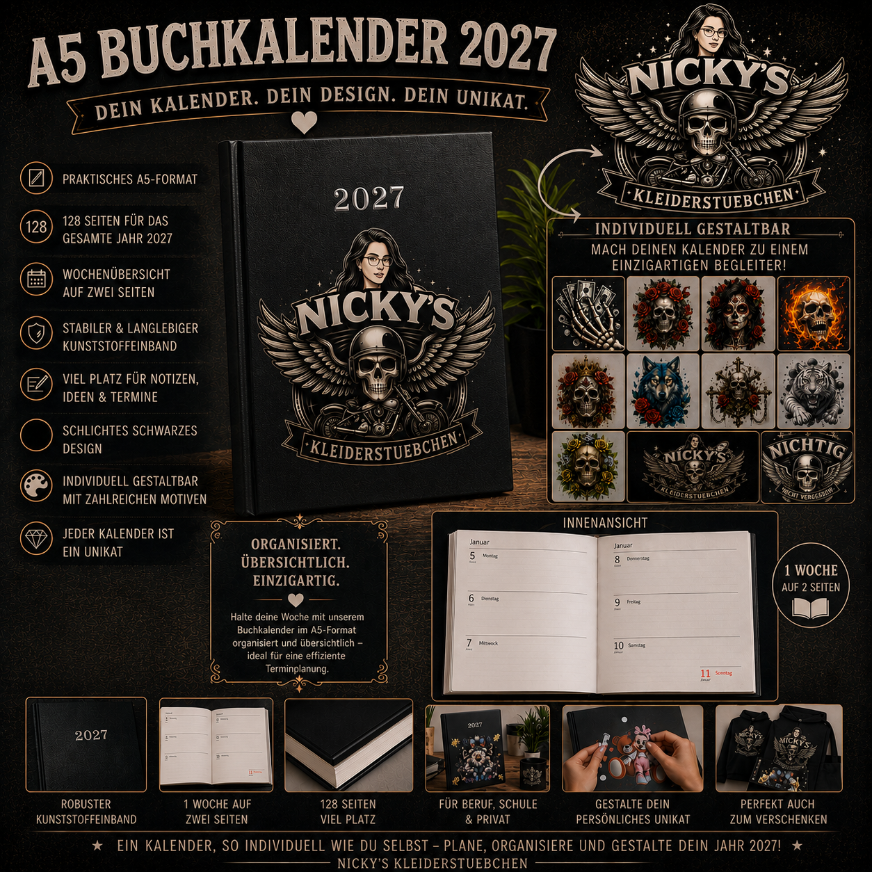 A5 Buchkalender 2027 – Dein Unikat | personalisierbar mit UV-Folie & Motiv