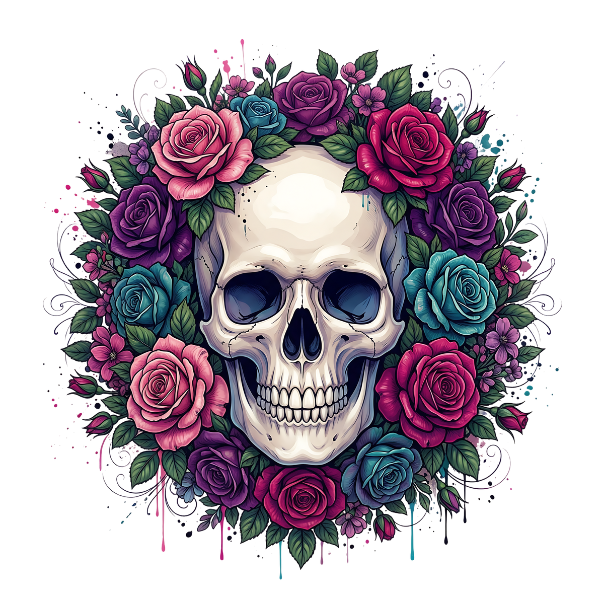 Floral Skull 1 – Bügelbild und UV-DTF-Sticker