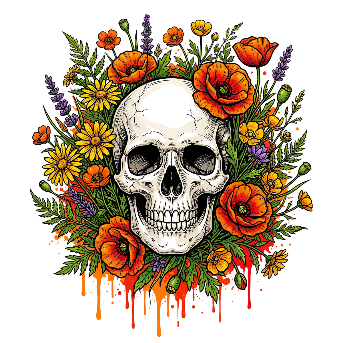Floral Skull 2 – Bügelbild und UV-DTF-Sticker