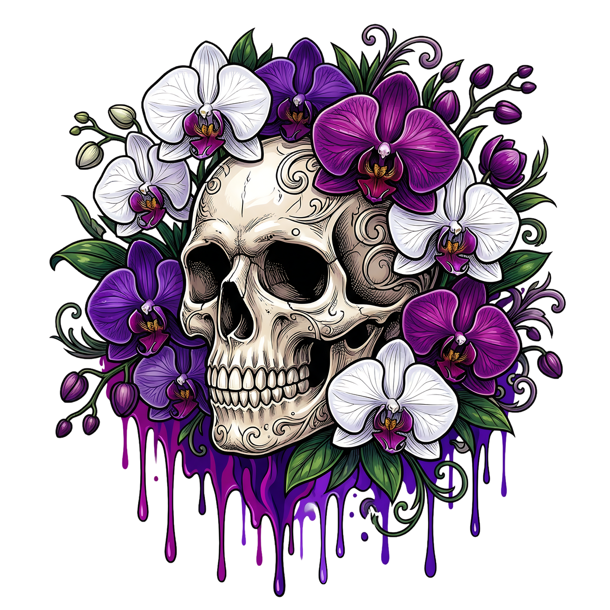 Floral Skull 3 – Bügelbild und UV-DTF-Sticker