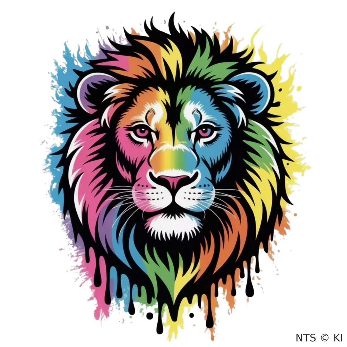 Regenbogen-Löwe mit Farbspritzern – BB-0023 Bügelbild