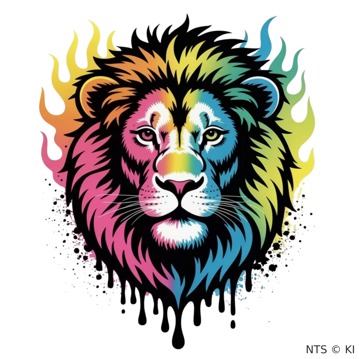 Regenbogen-Löwe mit Flammen – BB-0024 Bügelbild
