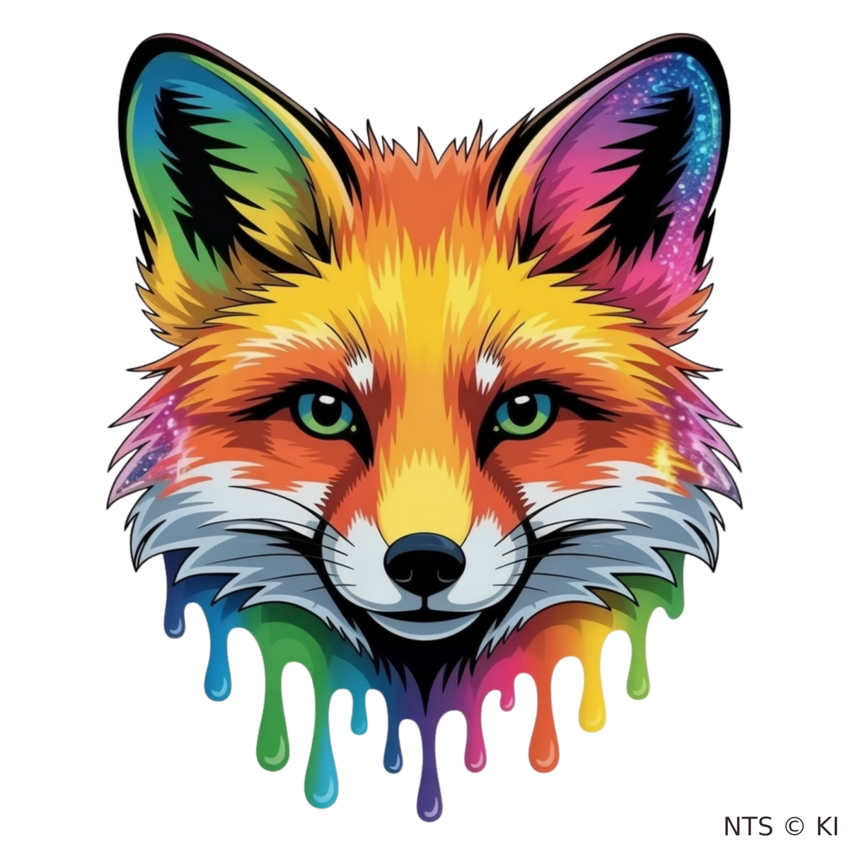 Regenbogen-Fuchs mit grünen Augen – BB-0031 Bügelbild