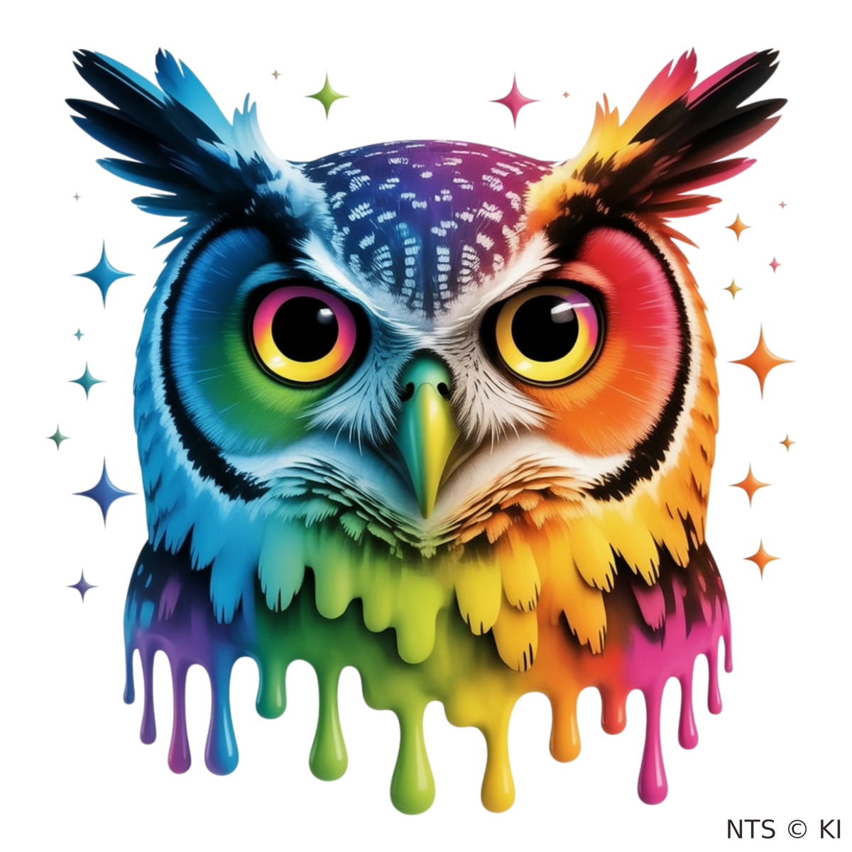 Regenbogen-Eule in Blau – BB-0032 Bügelbild