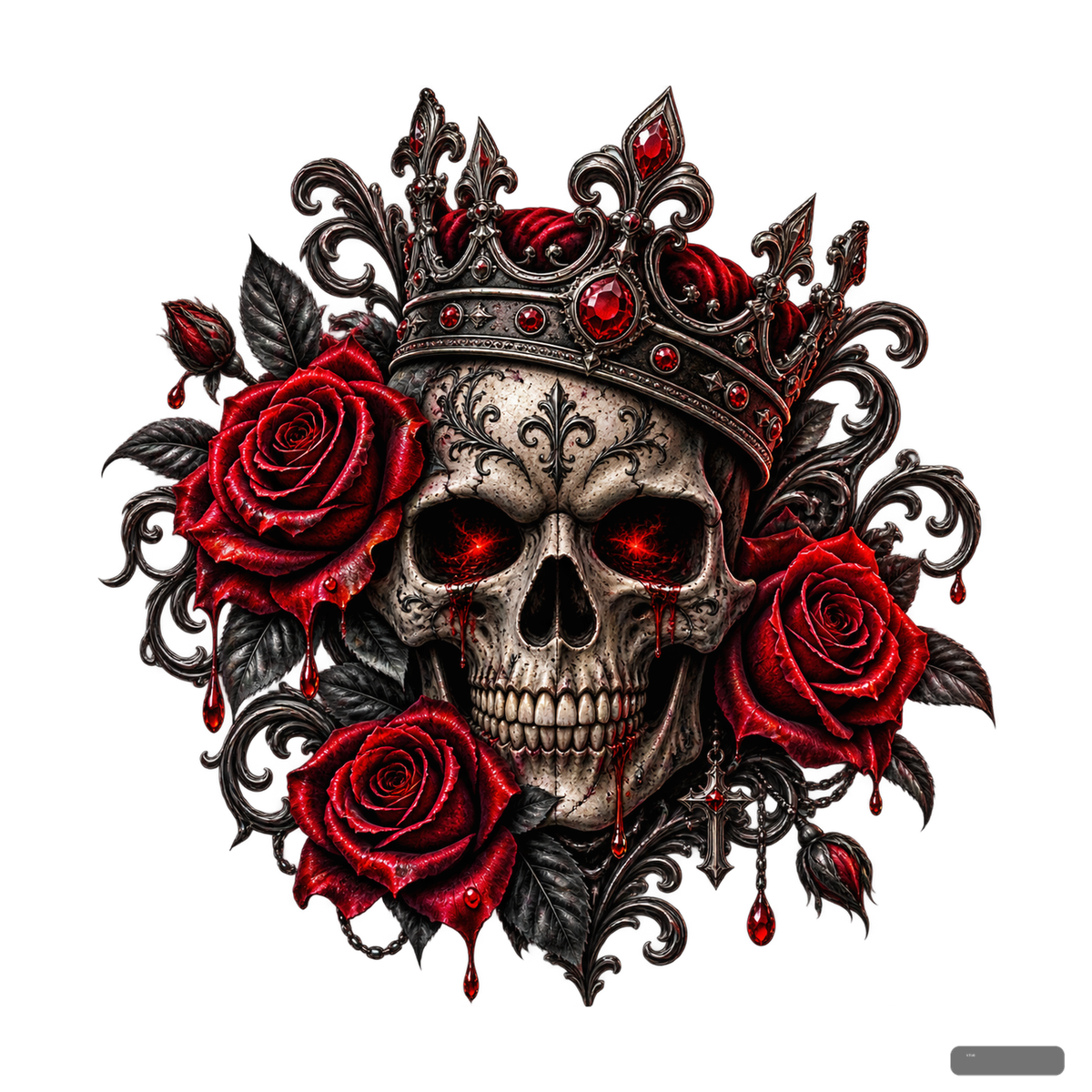 Totenkopf mit Krone und Rosen – BB-0044 Bügelbild