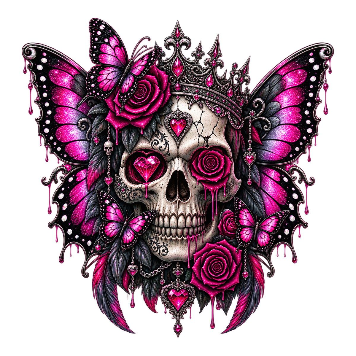 Schmetterlings-Totenkopf Pink – BB-0046 Bügelbild
