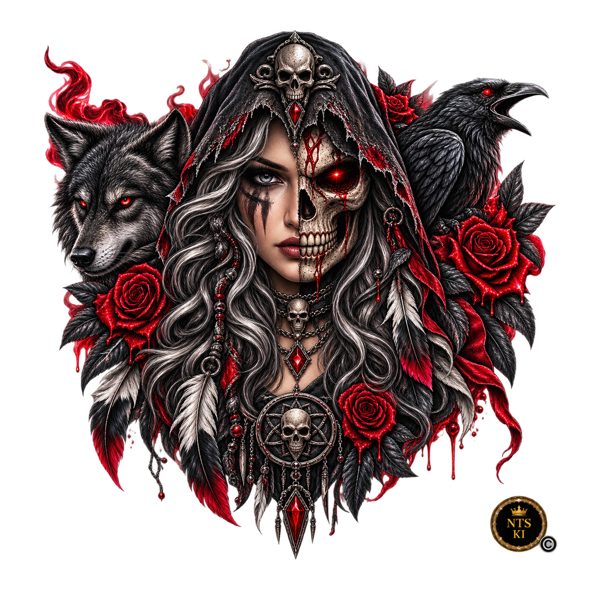 Wolf-Gothic-Halbgesicht – BB-0047 Bügelbild