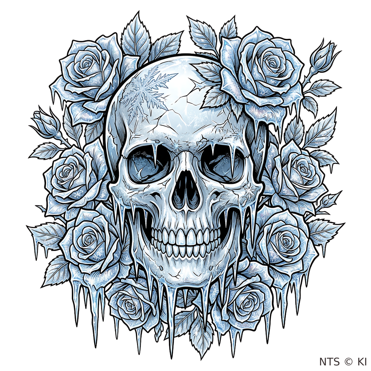 Eis-Totenkopf mit Rosen – BB-0048 Bügelbild
