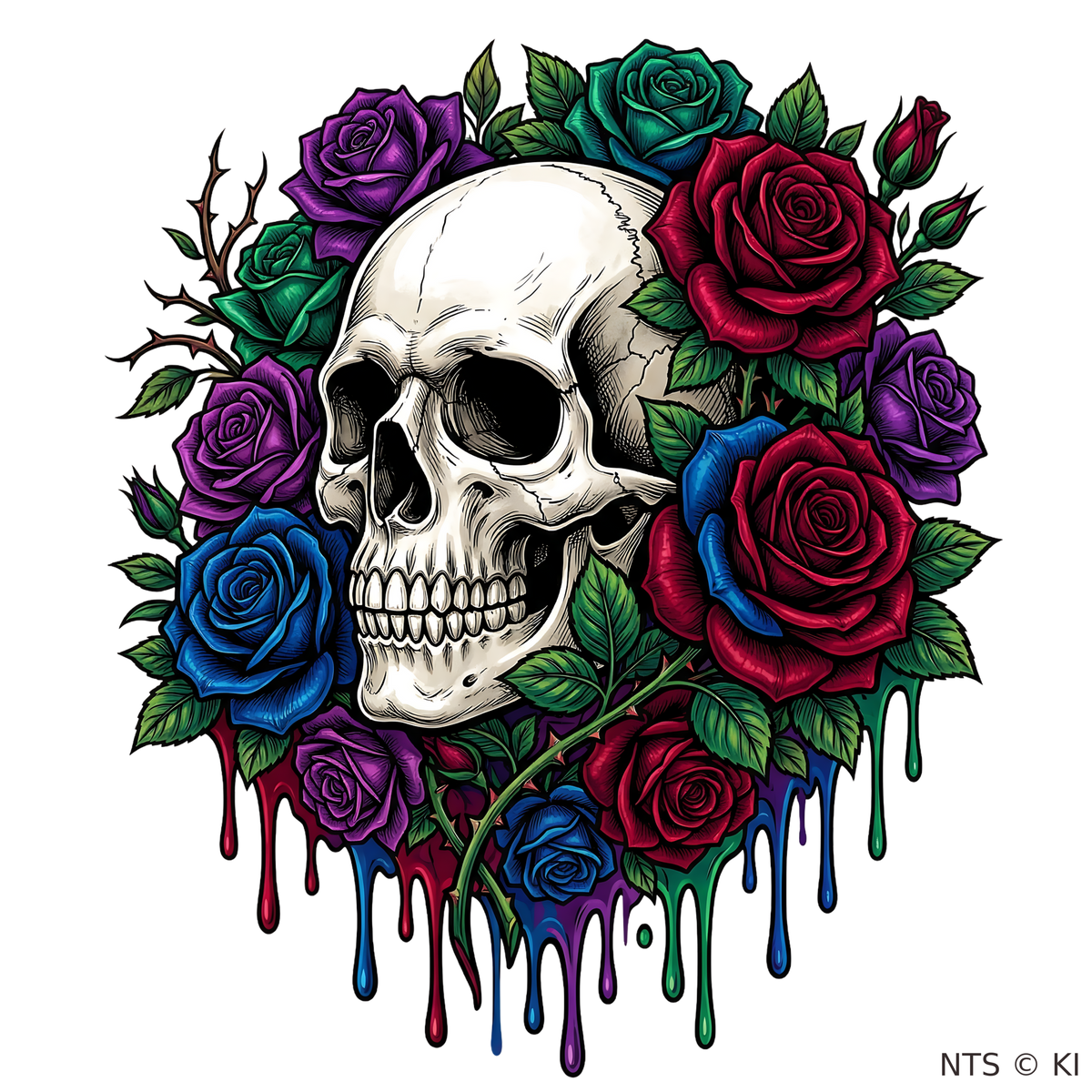 Regenbogen-Rosen-Totenkopf – BB-0049 Bügelbild