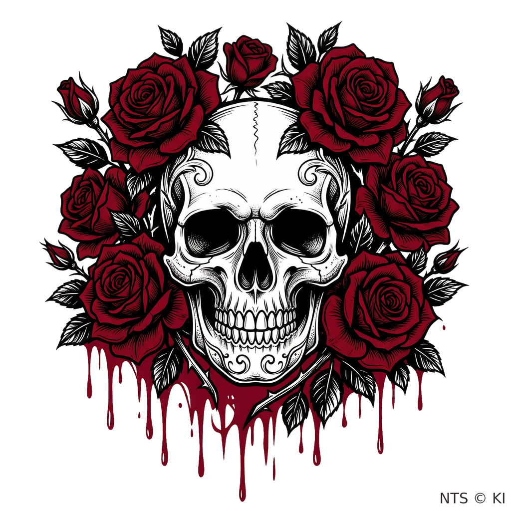 Totenkopf mit roten Rosen – BB-0050 Bügelbild