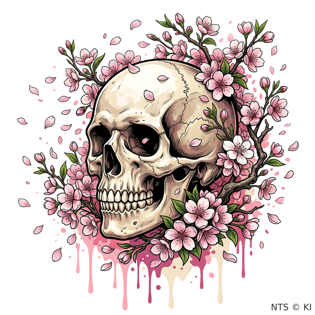Kirschblüten-Totenkopf – BB-0053 Bügelbild
