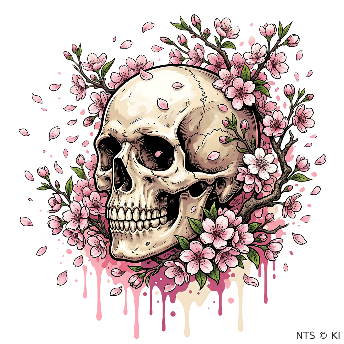 Kirschblüten-Totenkopf – BB-0053 Bügelbild