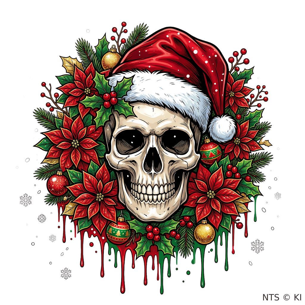 Weihnachts-Totenkopf im Kranz – BB-0054 Bügelbild