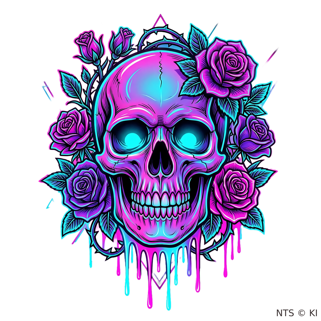 Neon-Totenkopf Lila-Blau – BB-0055 Bügelbild