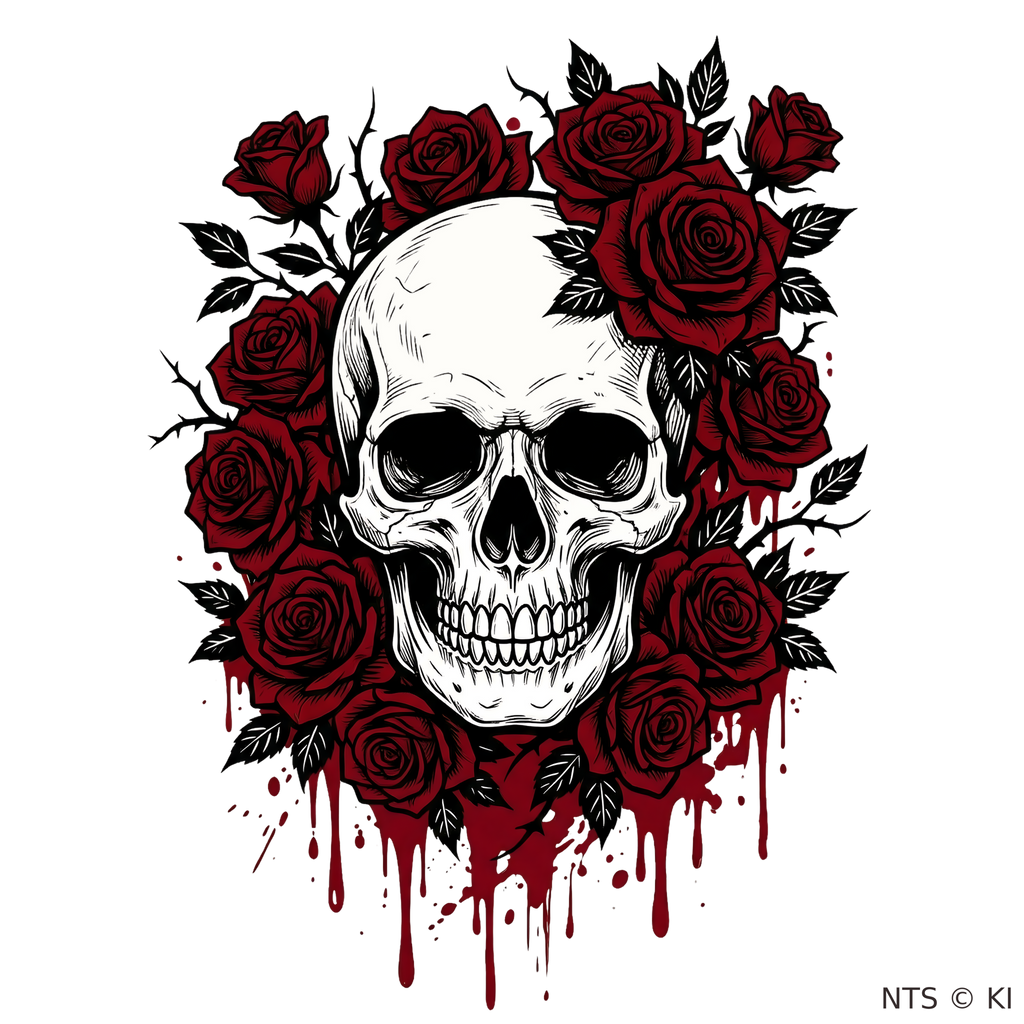 Totenkopf im roten Rosenkranz – BB-0057 Bügelbild