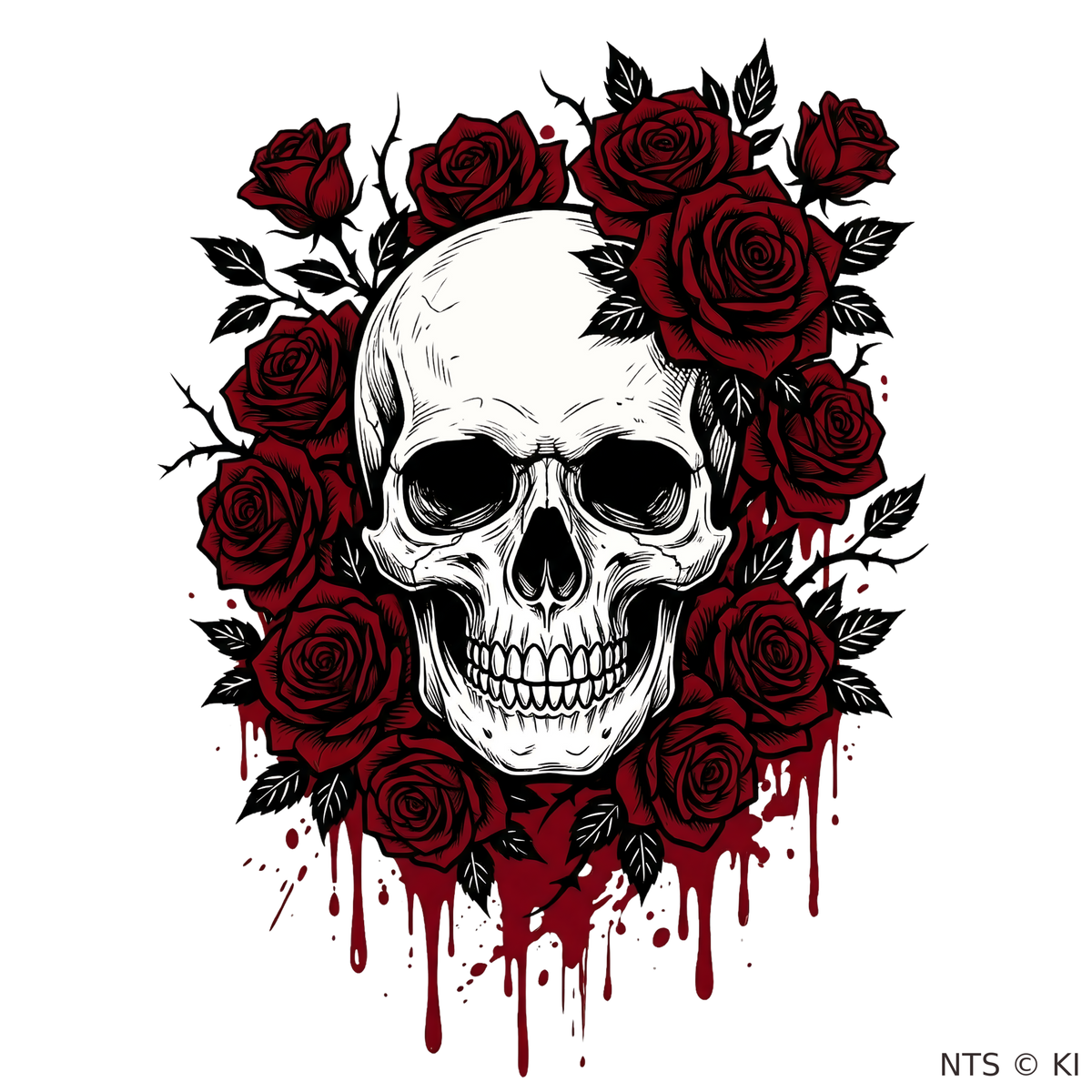 Totenkopf im roten Rosenkranz – BB-0057 Bügelbild
