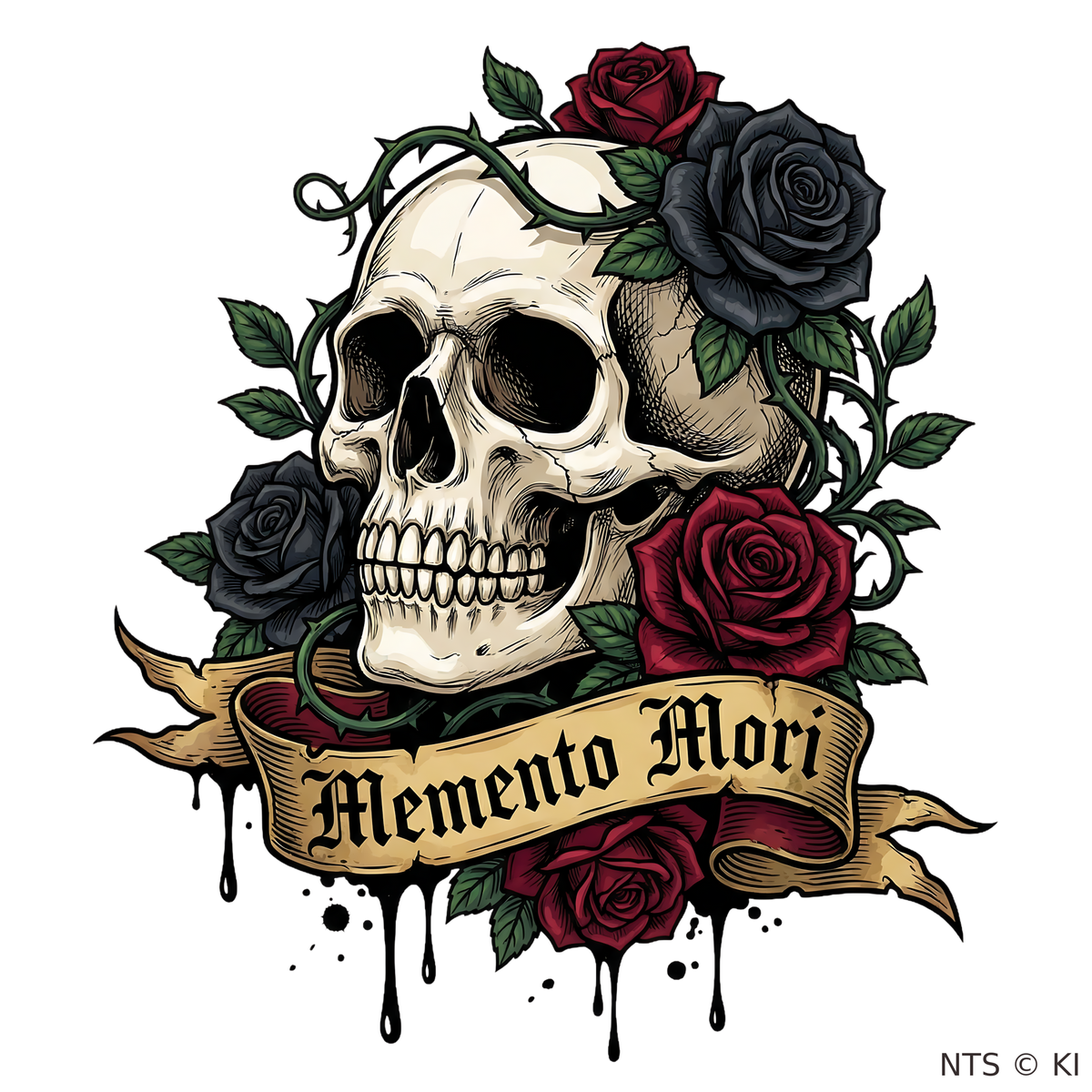 Memento Mori mit Rosen – BB-0059 Bügelbild