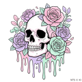 Pastell-Rosen-Totenkopf – BB-0060 Bügelbild