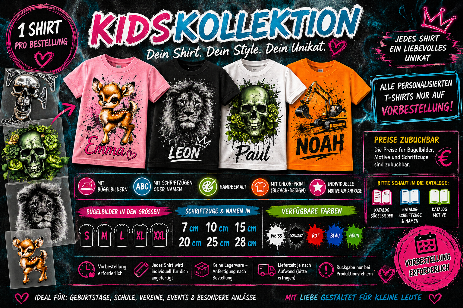 Kids T-Shirt – Skull & Style | personalisierbar mit Bügelbild oder Schriftzug