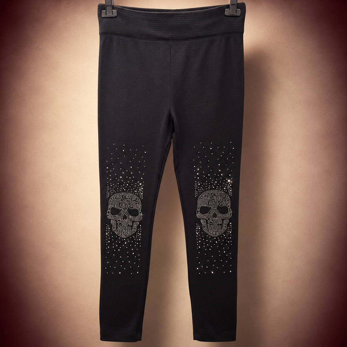 Gefütterte Strass-Leggings Elly – Totenköpfe aus Strass