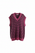 Oversize Pullunder Hahnentritt Magenta/Schwarz