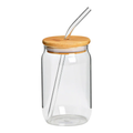 Trinkglas mit Bambusdeckel und Glasstrohhalm, transparent, 350ml