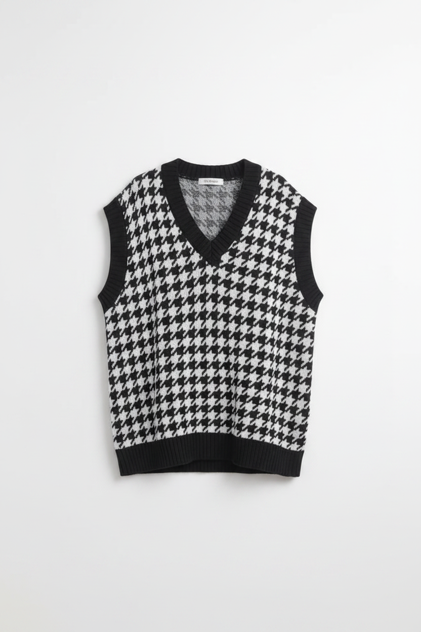 Oversize Pullunder Hahnentritt Schwarz/Weiß