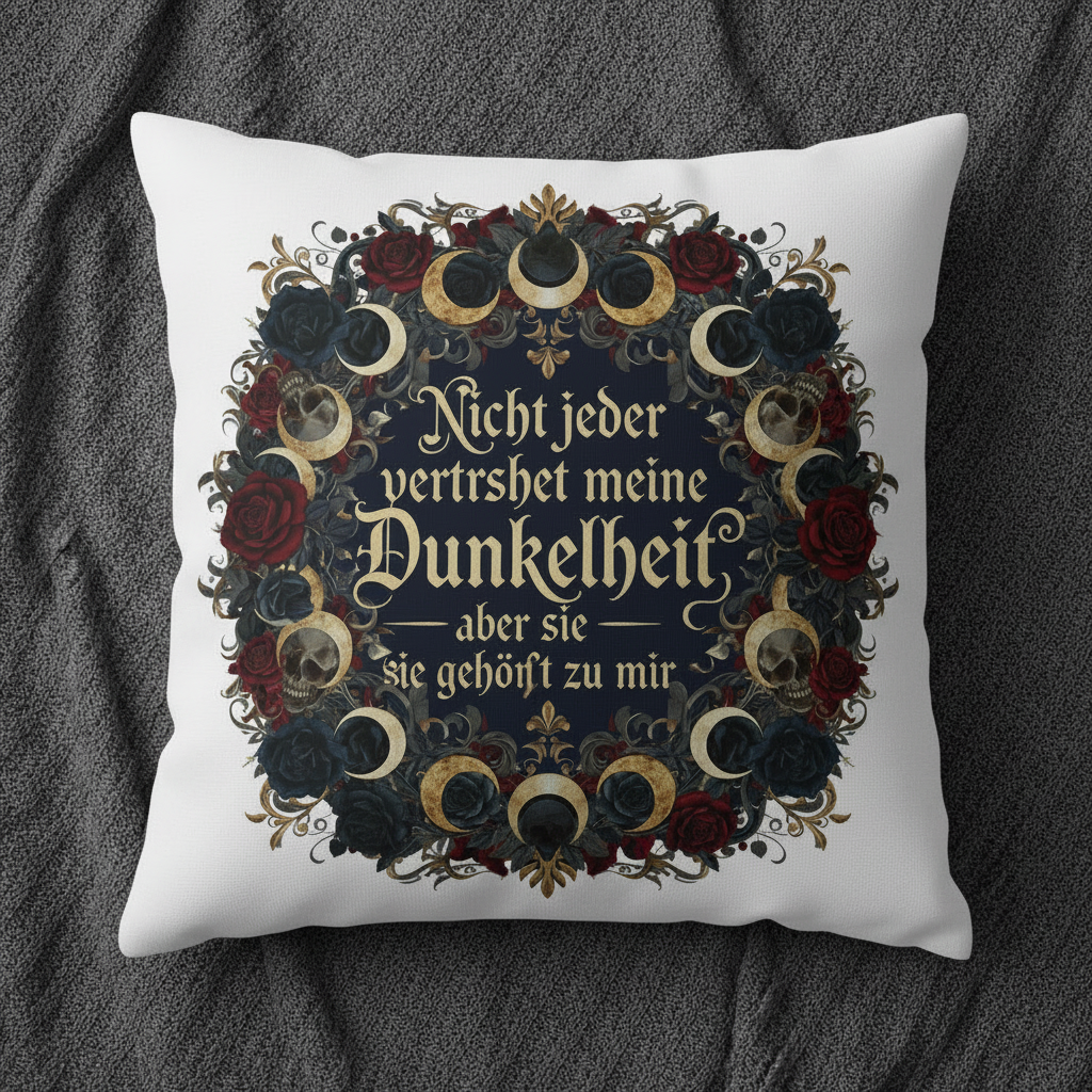 Kissenbezug 50x50 Weiß – Gotischer Spruch Dunkelheit