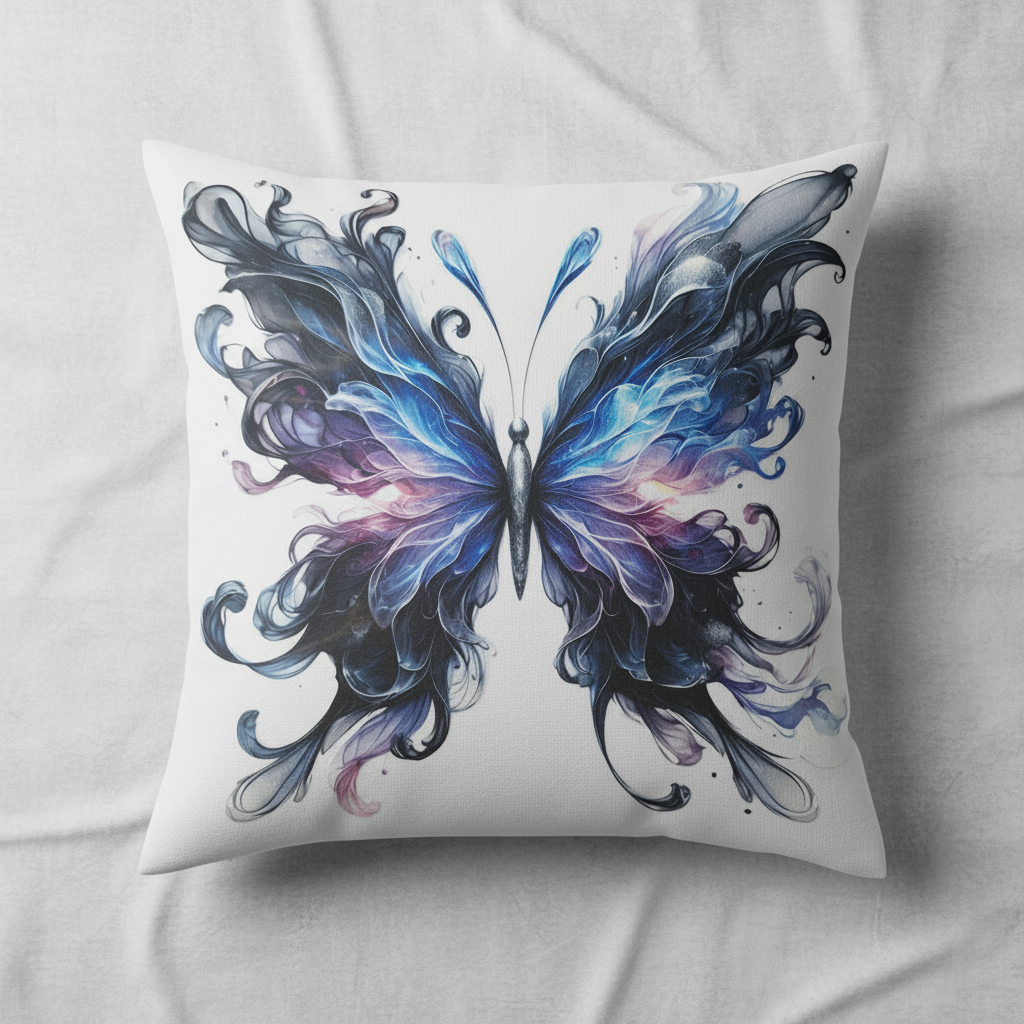 Kissenbezug 50x50 Weiß – Dark Gothic Schmetterling