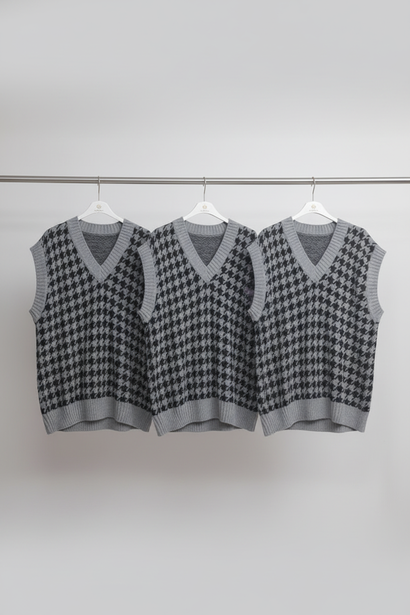 Trendiger Oversize Pullunder mit Hahnentritt-Muster