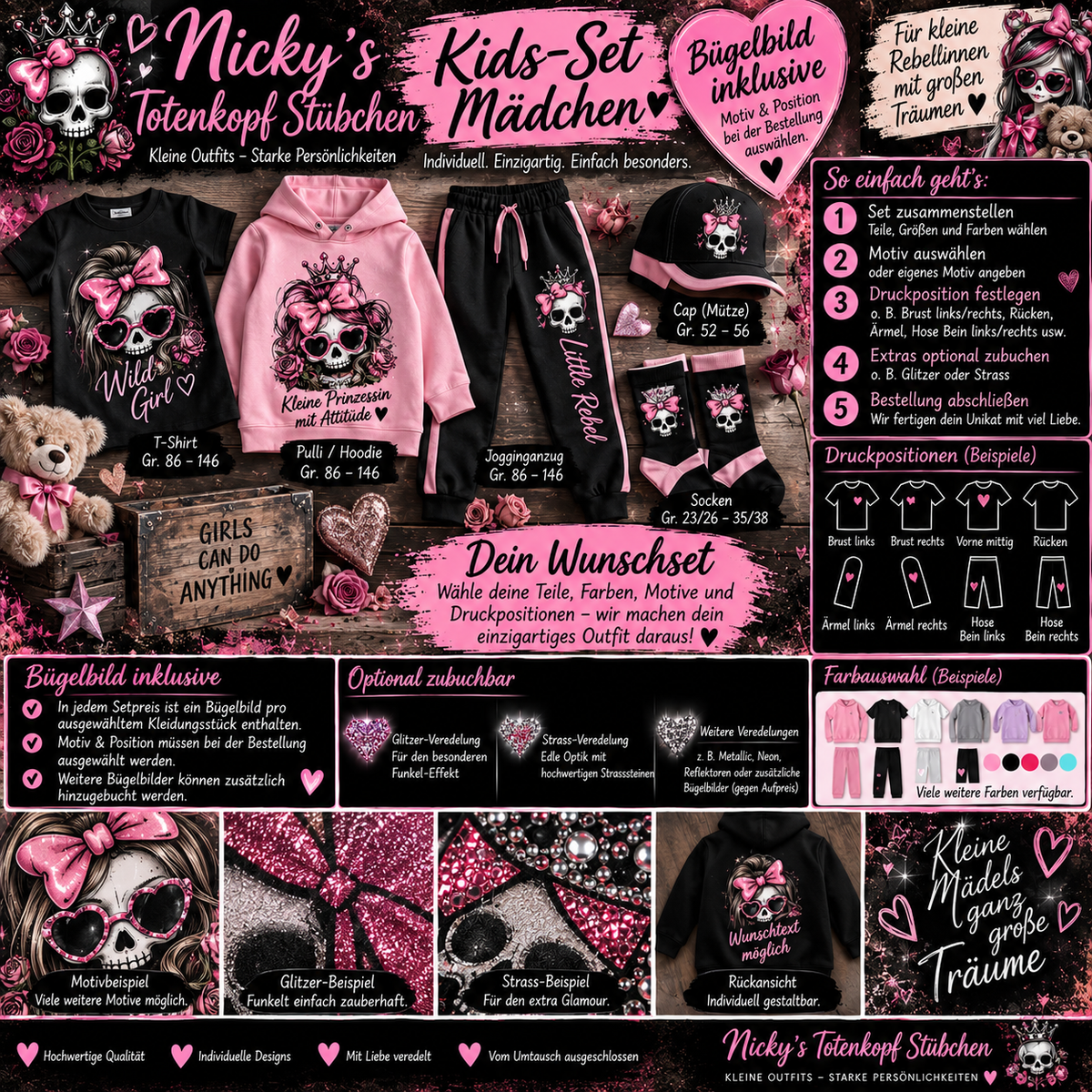 Kids-Set Mädchen – personalisierbares Wunschset von Nicky's Totenkopf Stübchen