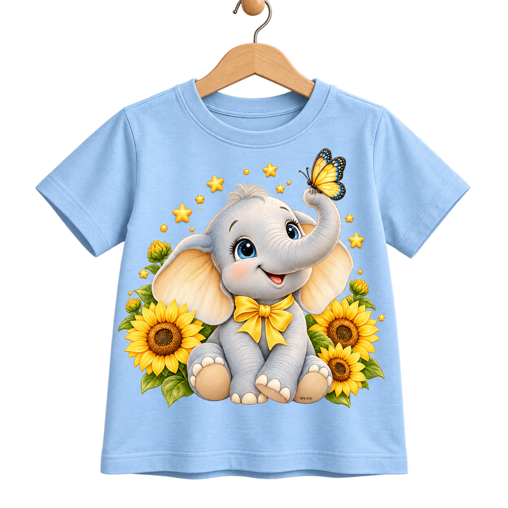 Schwarzer Kinder-Sweater Größe 86 mit süßem Elefanten- und Sonnenblumenmotiv