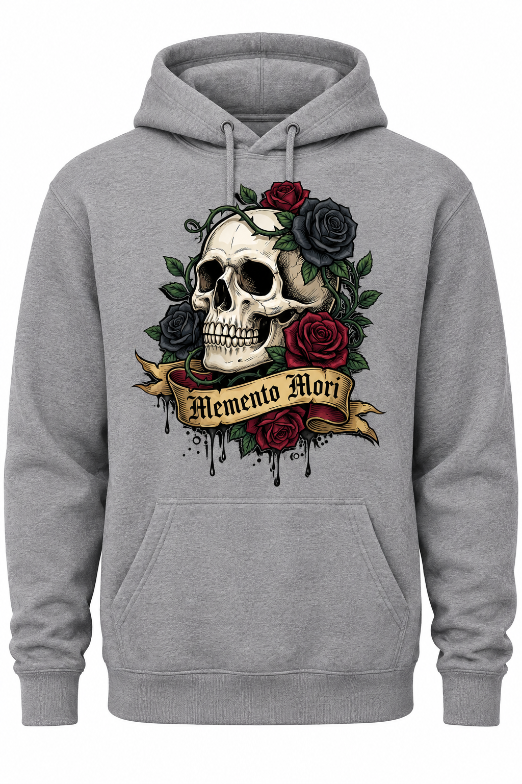 Memento Mori mit Rosen – Hoodie Grau