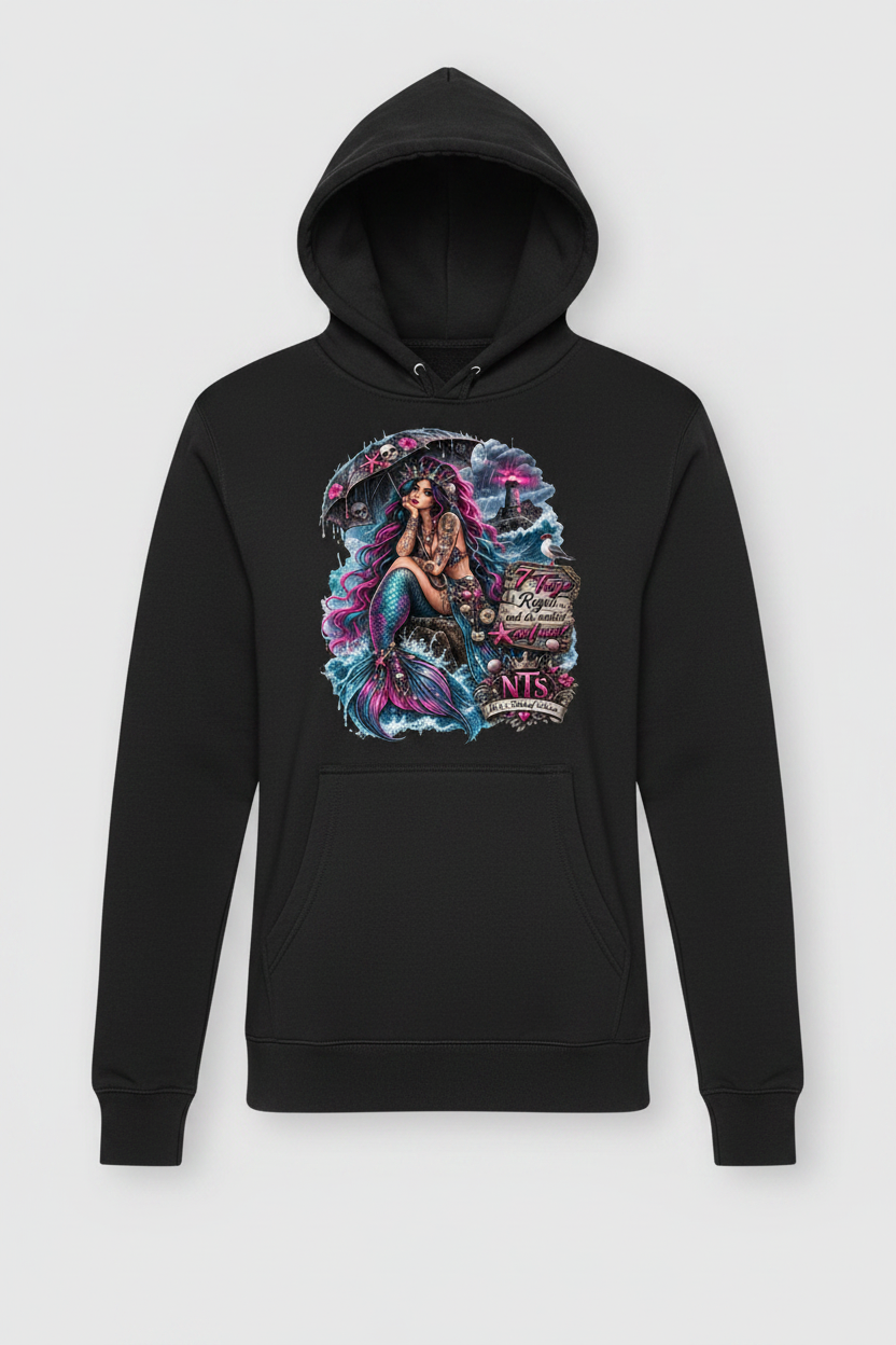Mockup – Meerjungfrau 7 Tage Regen auf schwarzem Hoodie