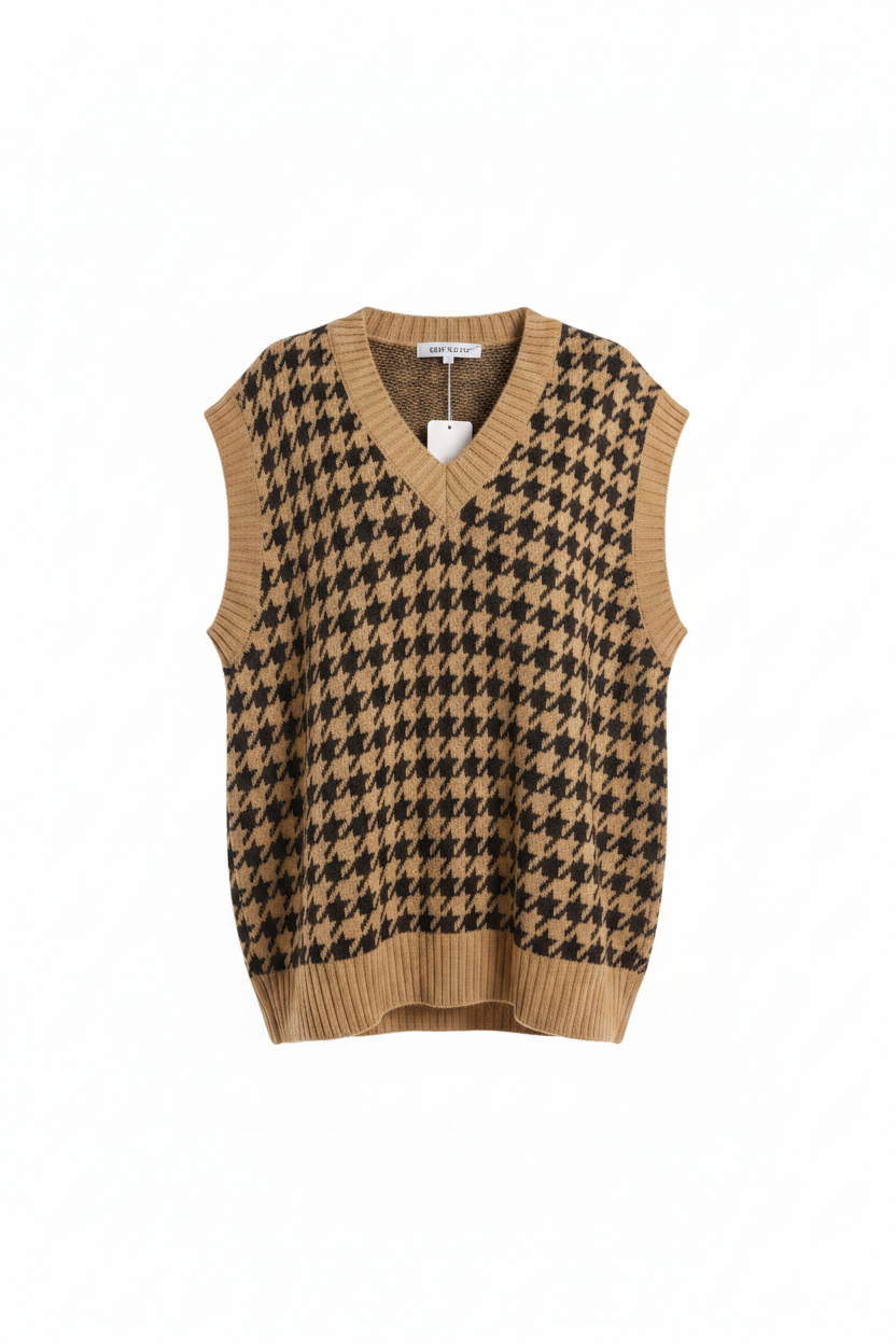 Oversize Pullunder Hahnentritt Cappuccino/Braun