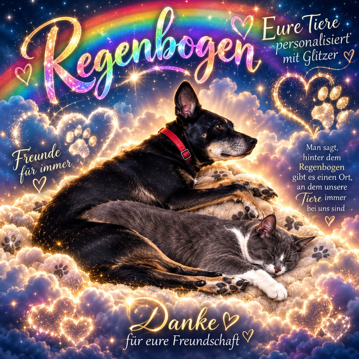 Regenbogenbrücke – Eure Tiere personalisiert mit Glitzer