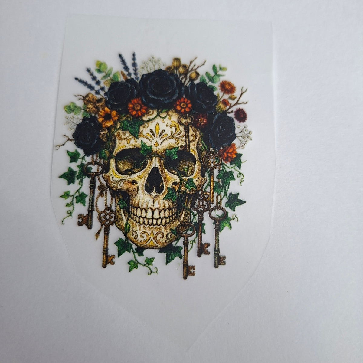 Floraler Sugar Skull Schwarz-Gold – BB-0092 Bügelbild