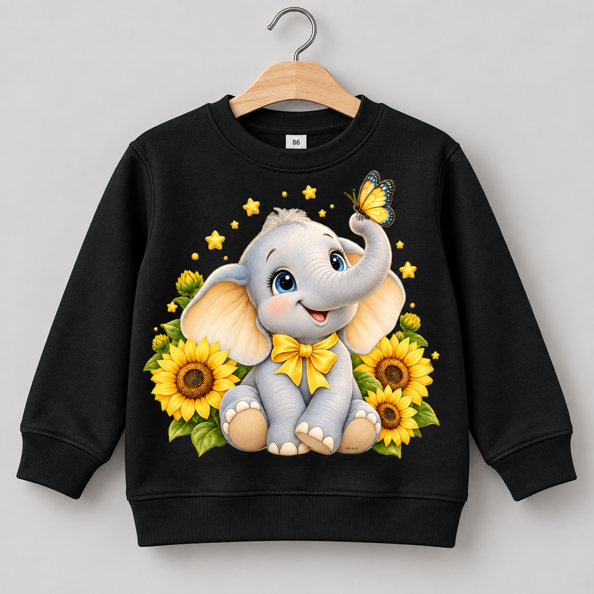 Kinder-T-Shirt „Kleiner Elefant“ – Schwarz – Größe 86