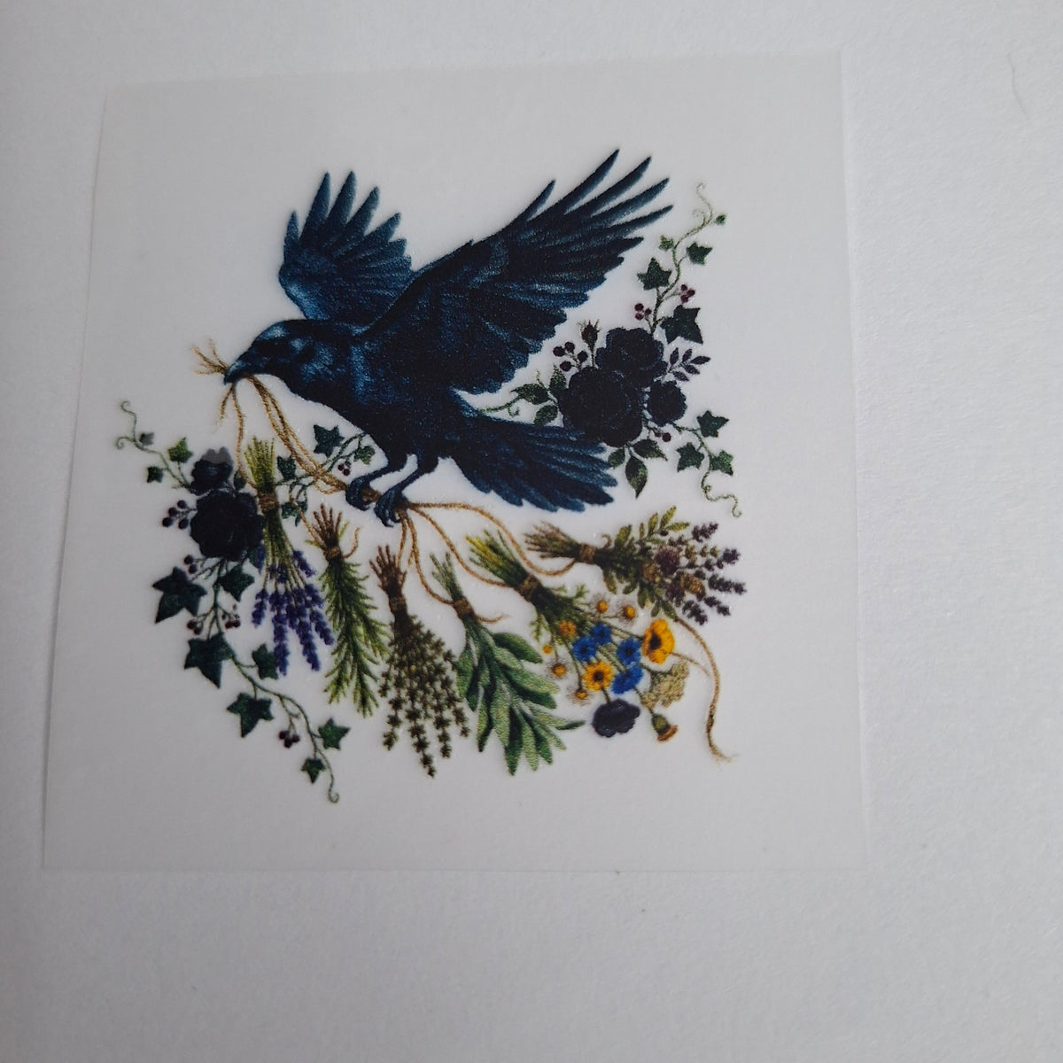 Fliegender Rabe auf Zweig – BB-0087 Bügelbild