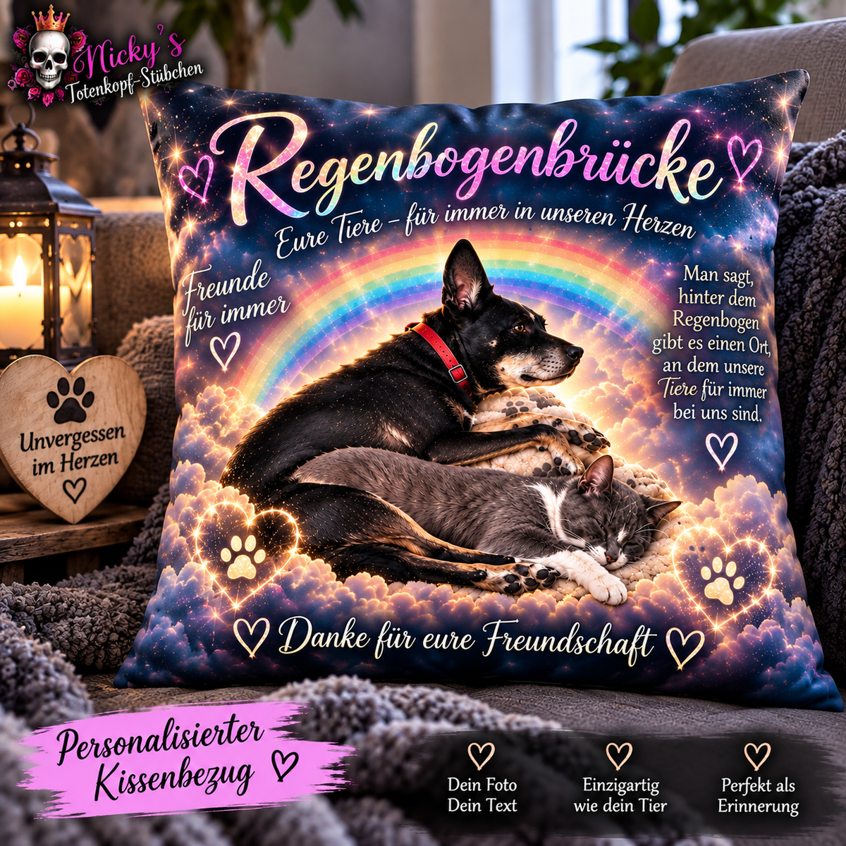 Regenbogenbrücke – Eure Tiere personalisiert mit Glitzer