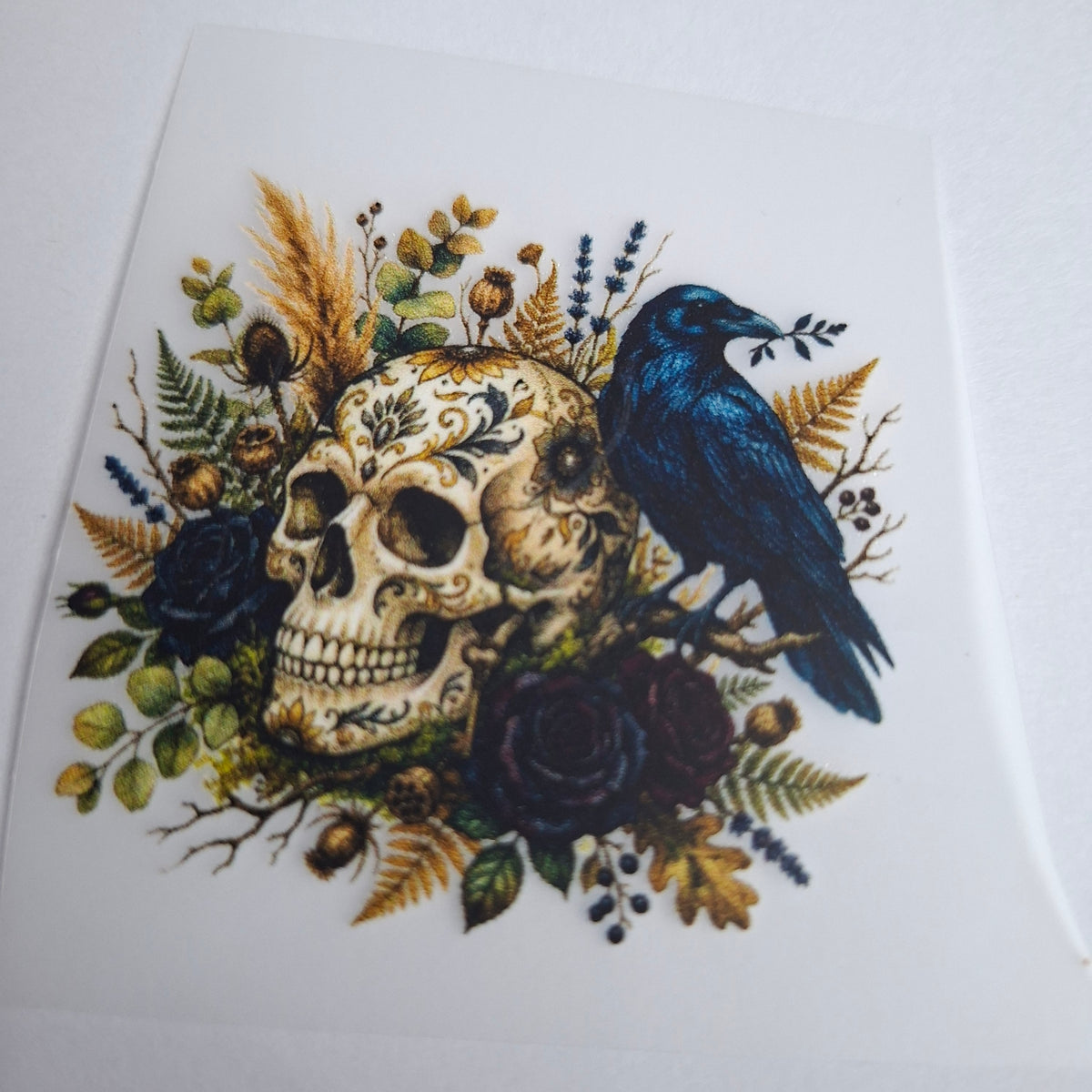 Gekrönter Totenkopf mit Rabe – BB-0099 Bügelbild