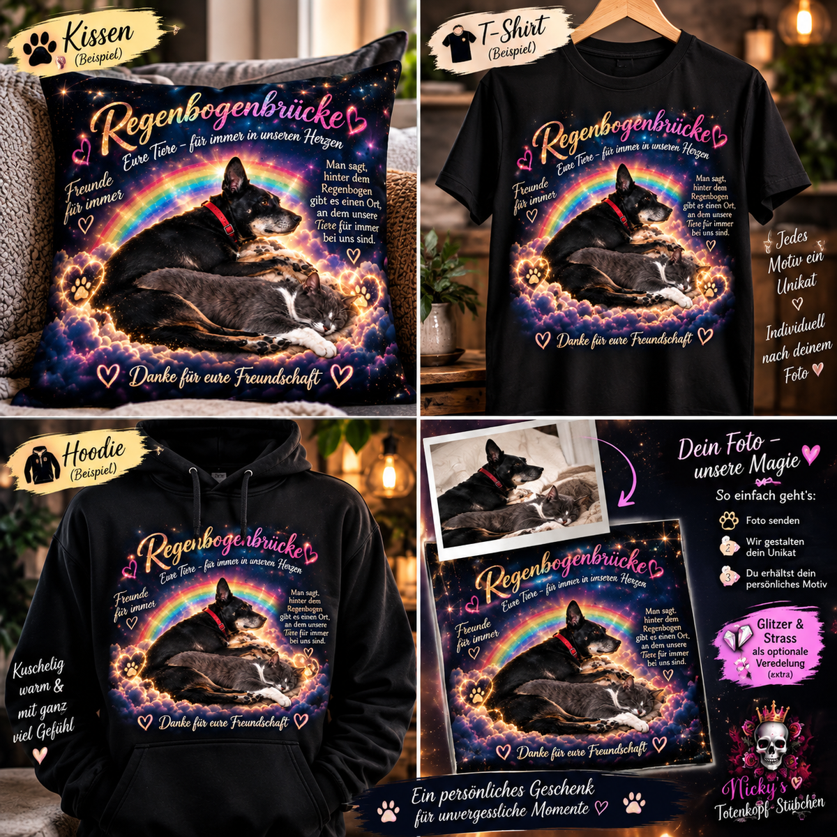 Regenbogenbrücke – Eure Tiere personalisiert mit Glitzer