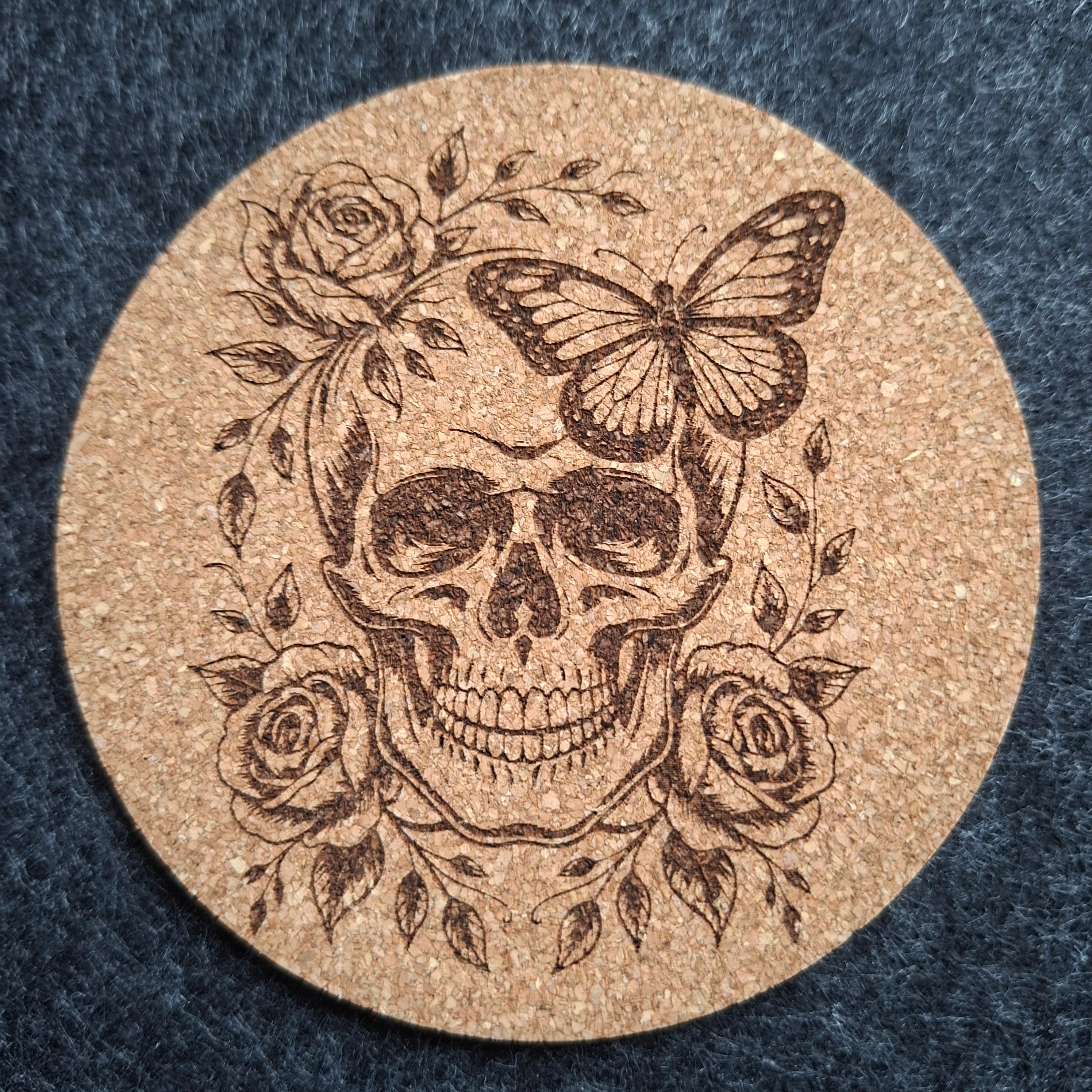 Laser Gravur auf Untersetzer Natur Kork Ø 9 cm